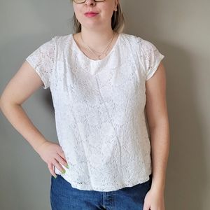 Ellen Tracy white lace teeshirt